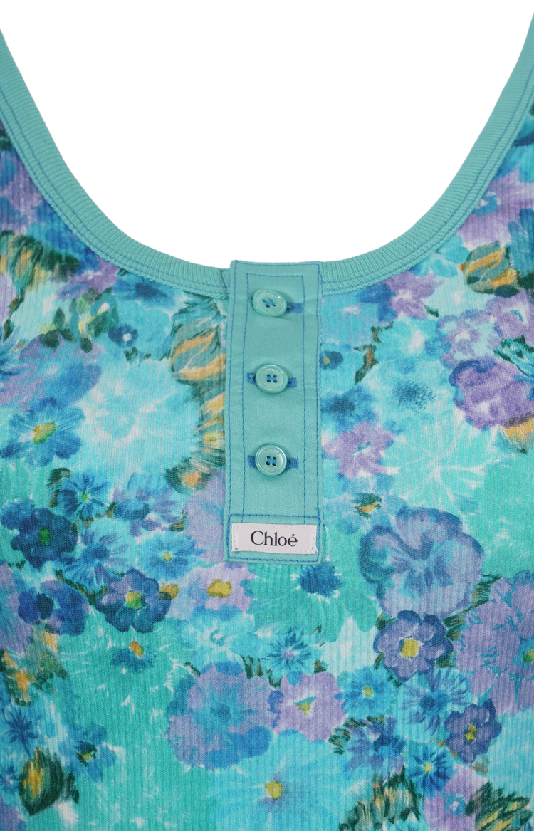 Floral Ribbed Cotton-Blend Tank Top