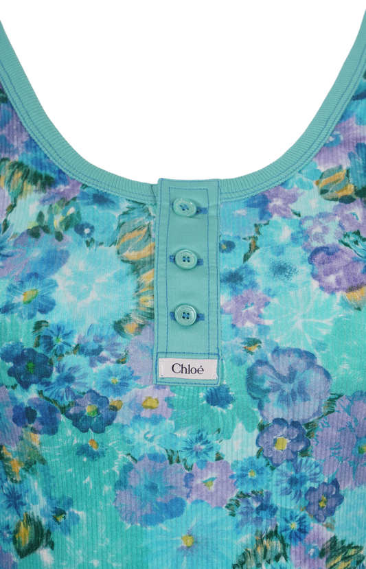 Floral Ribbed Cotton-Blend Tank Top