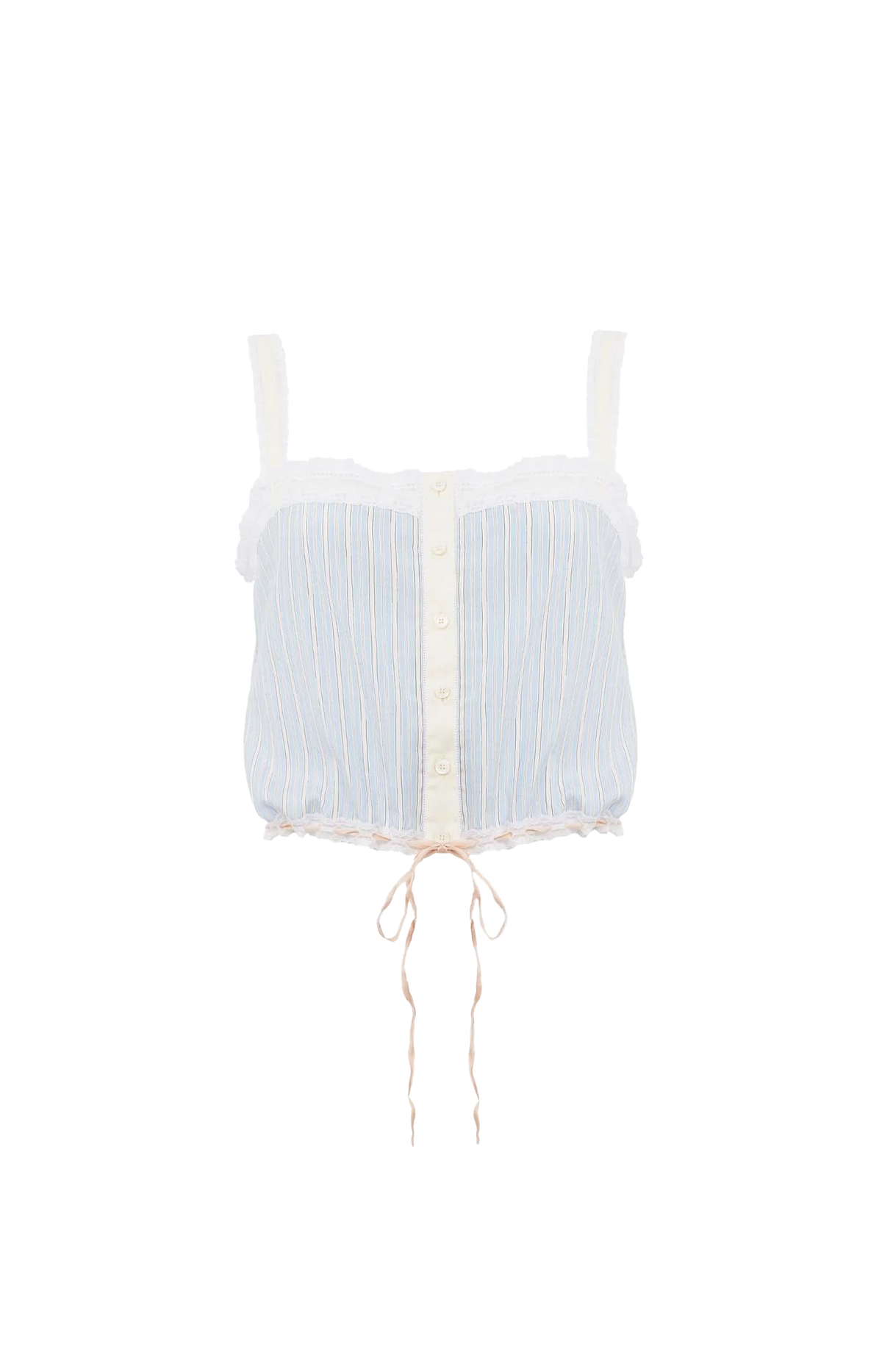 Striped Lace-Trim Silk Camisole in Blue