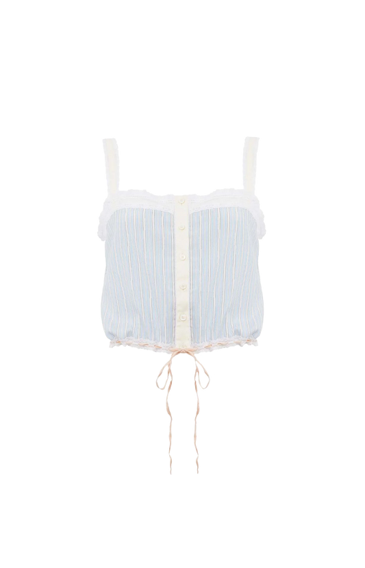 Chloé Striped Lace-Trim Silk Camisole in Blue — front view