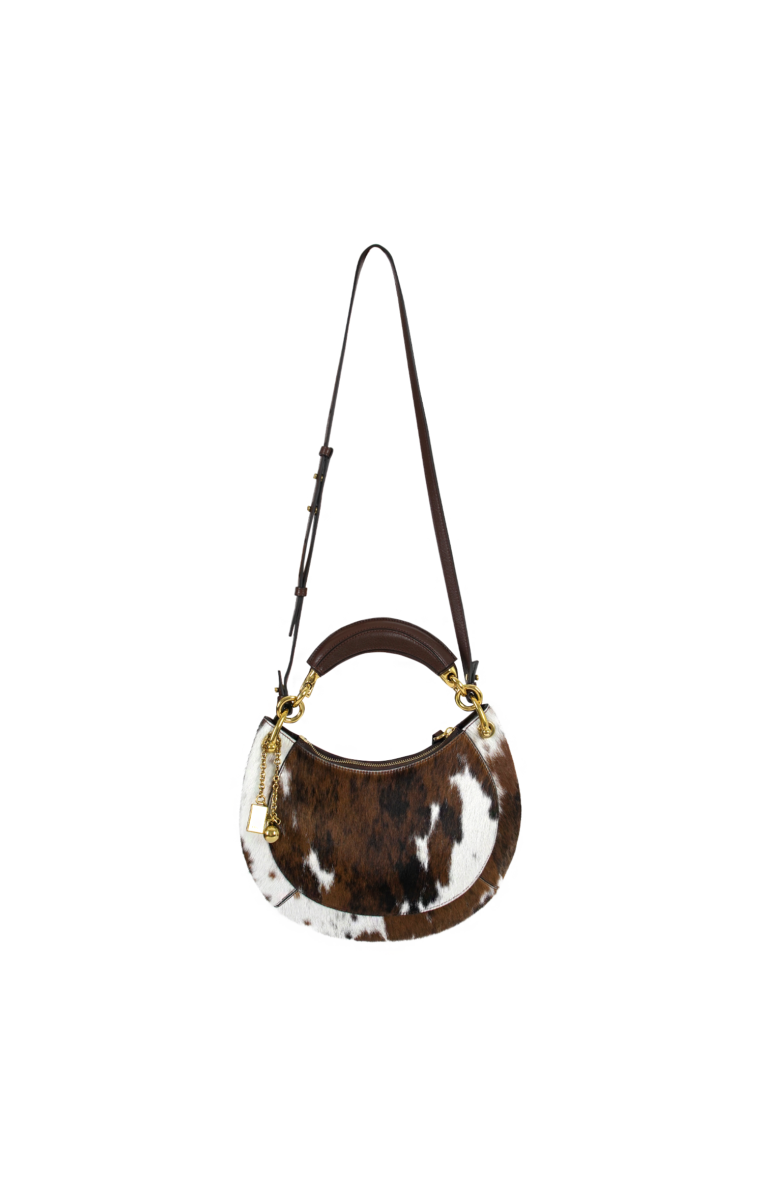 Chloé Leather and Calf Hair Top-Handle Bag in Brown — front view