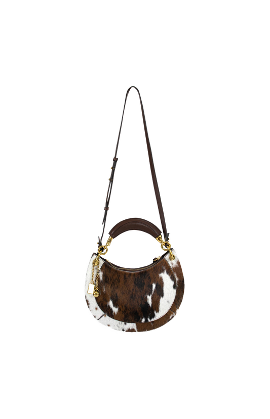 Chloé Leather and Calf Hair Top-Handle Bag in Brown — front view