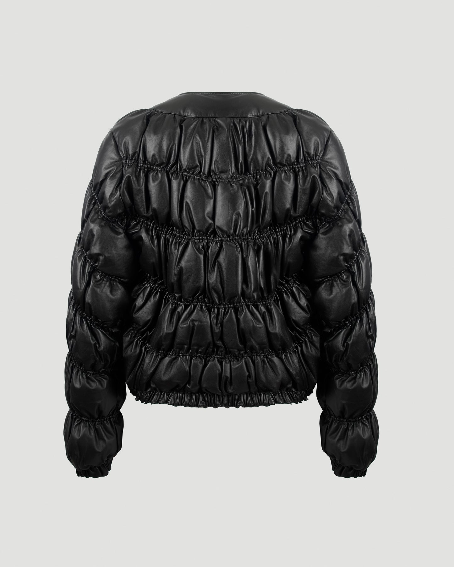 Quilted leather down jacket in black