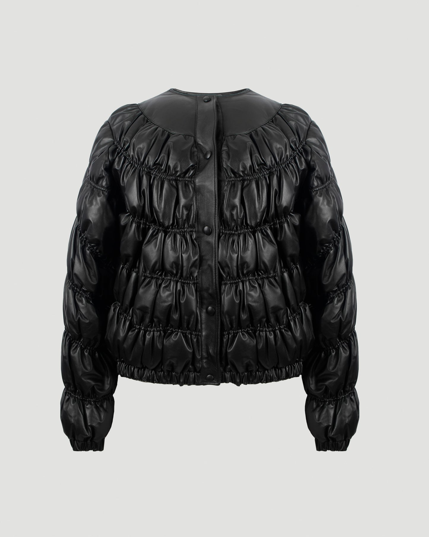 Quilted leather down jacket in black