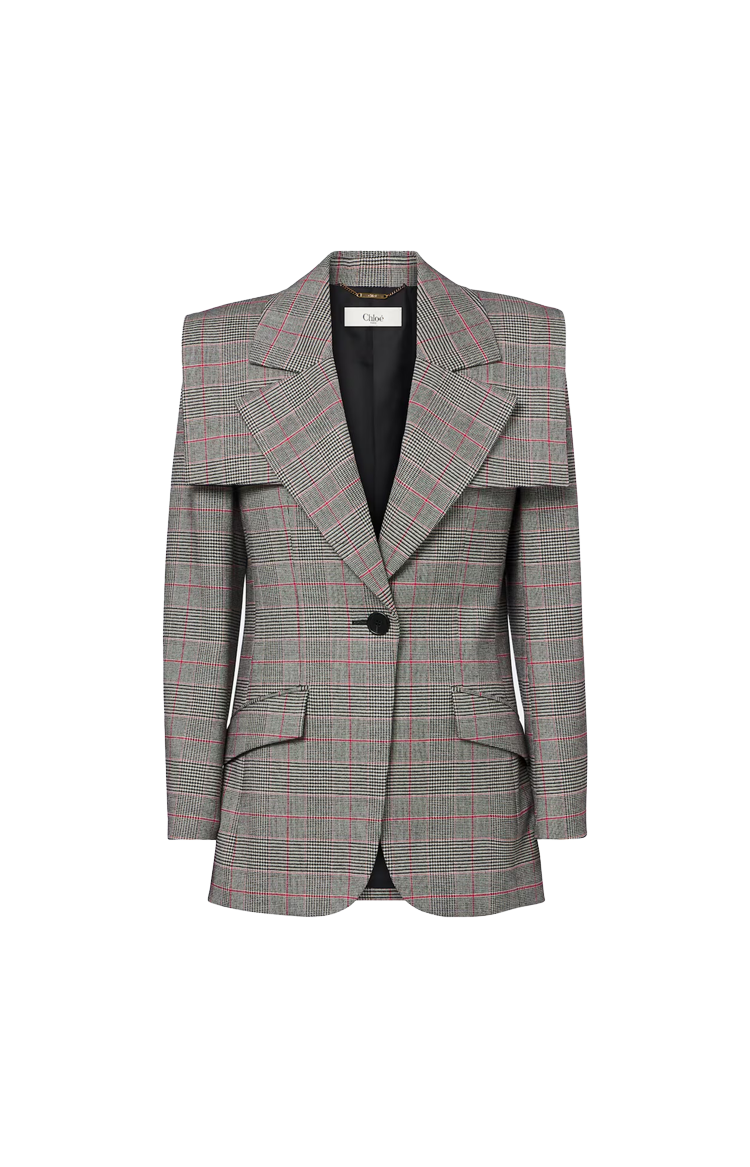 Prince of Wales Wool Single-Breasted Tailored jacket in Black/Red