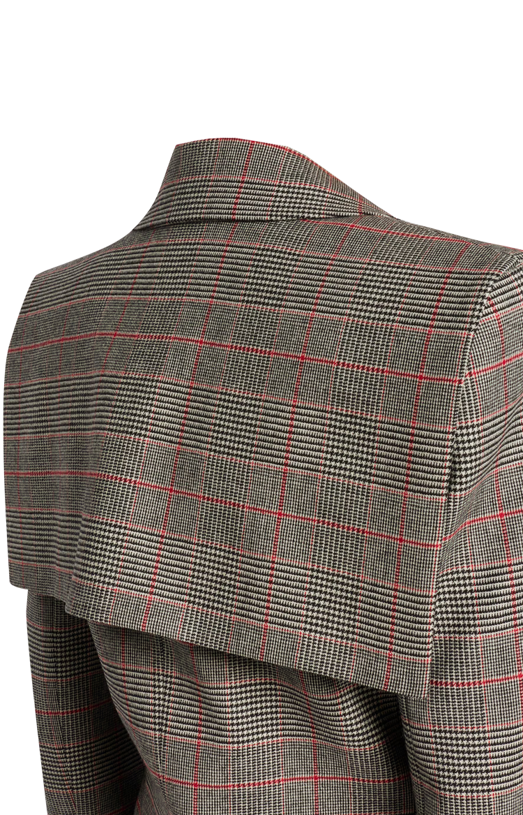 Prince of Wales Wool Single-Breasted Tailored jacket in Black/Red