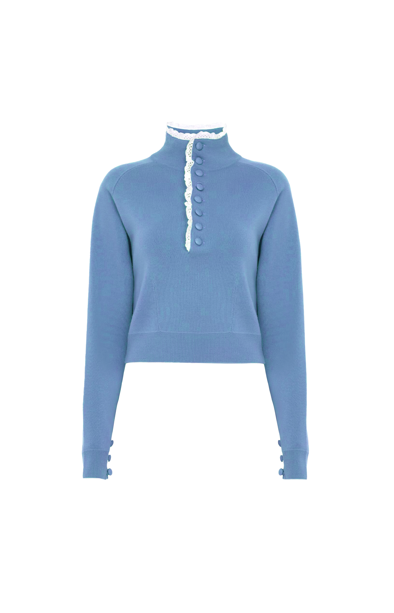 High-Neck Sweater in a Wool Knit & Lace