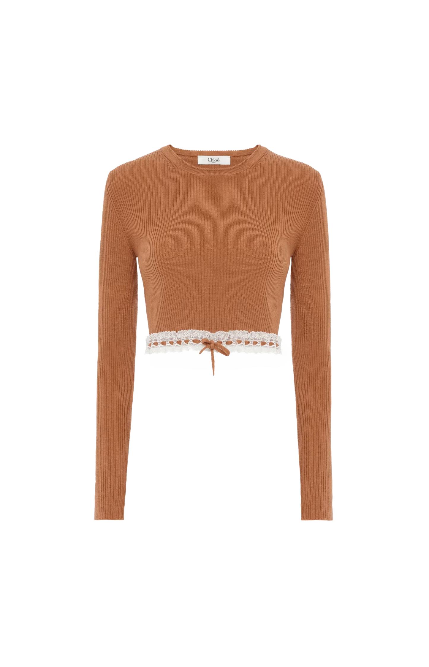 Cropped Fitted Jumper in a Wool Knit & Lace