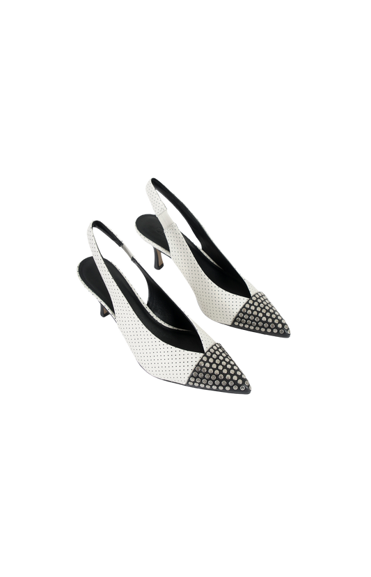 Alba Studded Perforated Leather Slingback Pumps
