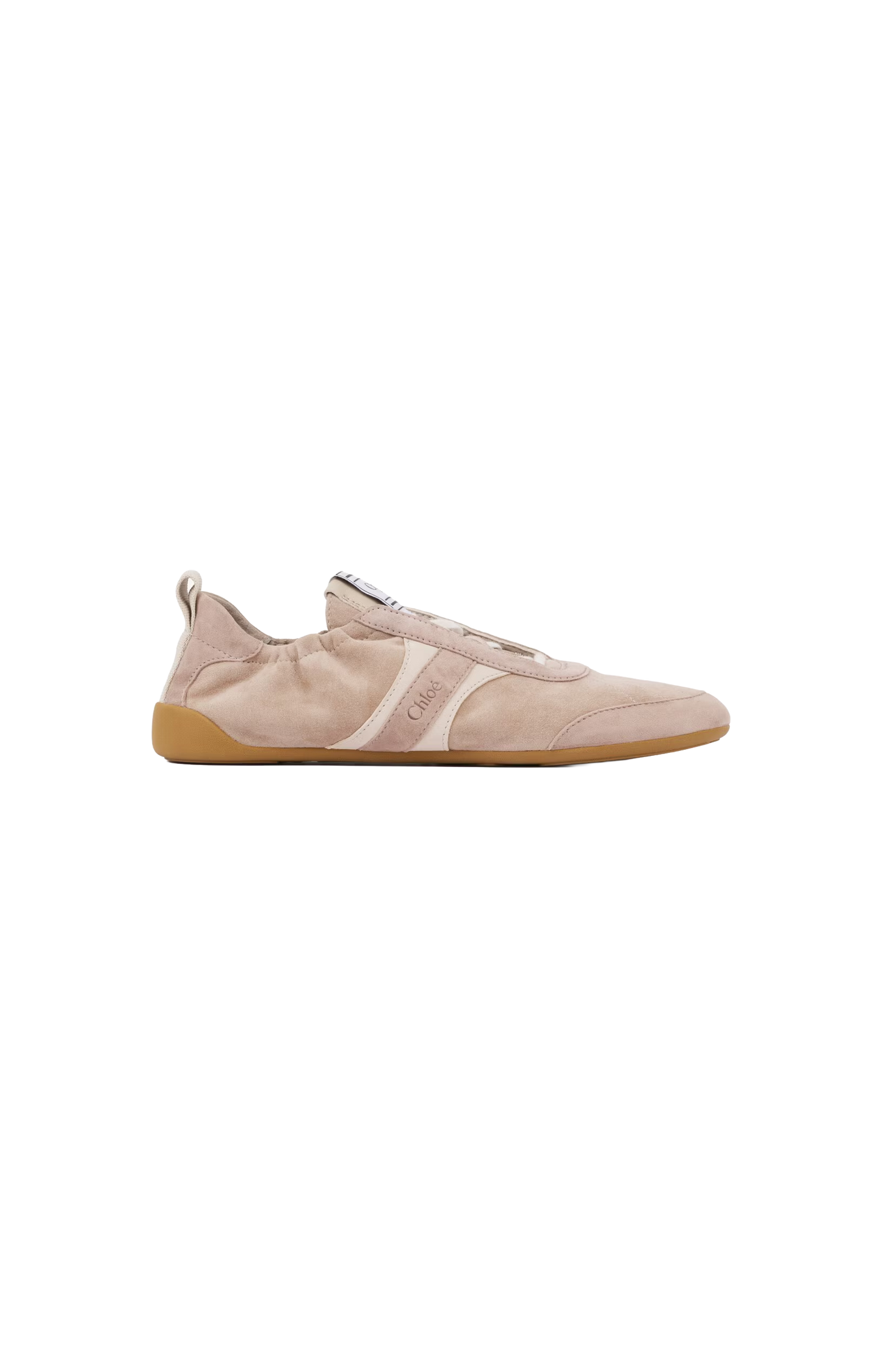 Beige Chloe slip-on sneaker with a white sole on a white background