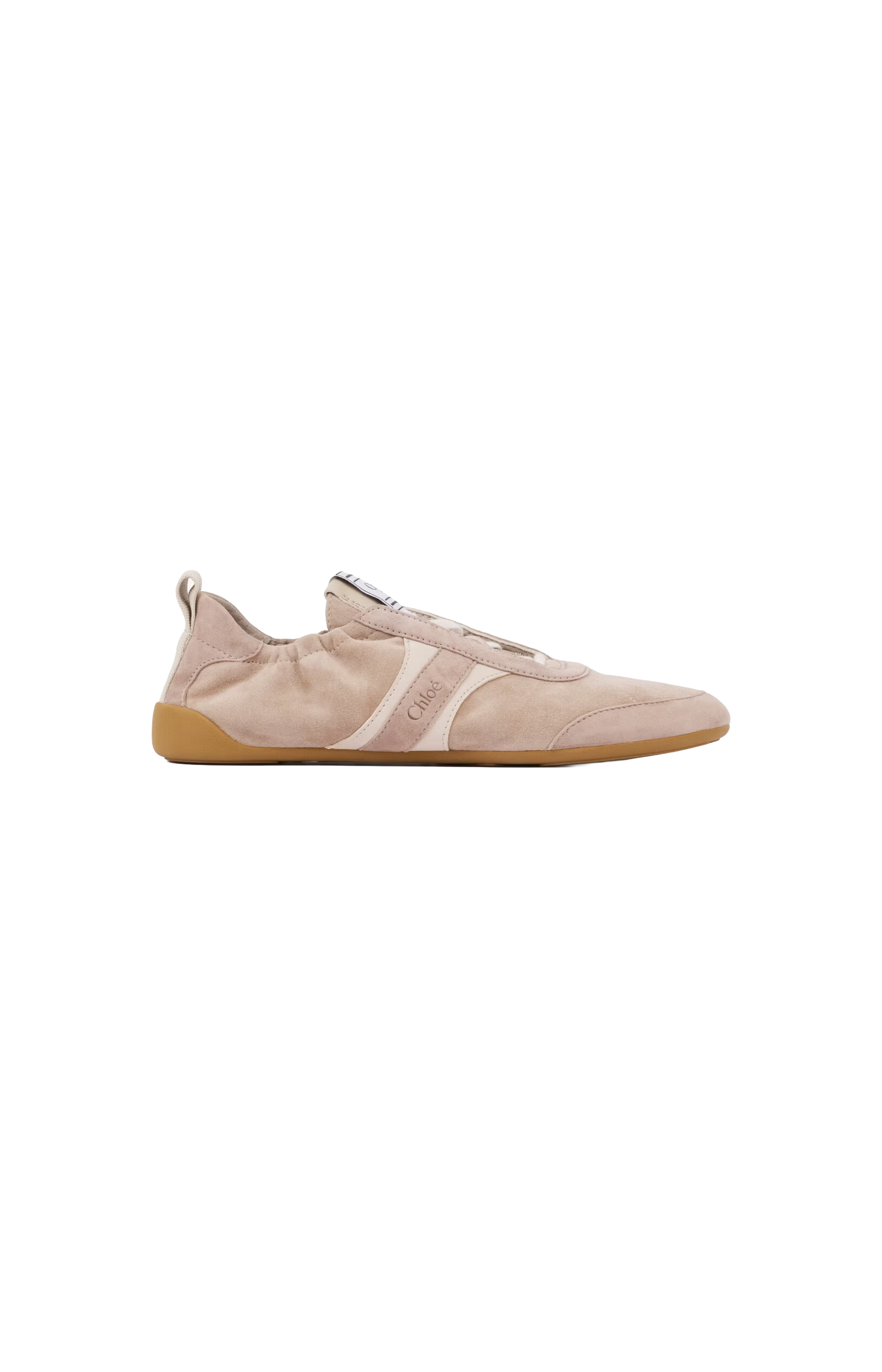 Beige Chloe slip-on sneaker with a white sole on a white background