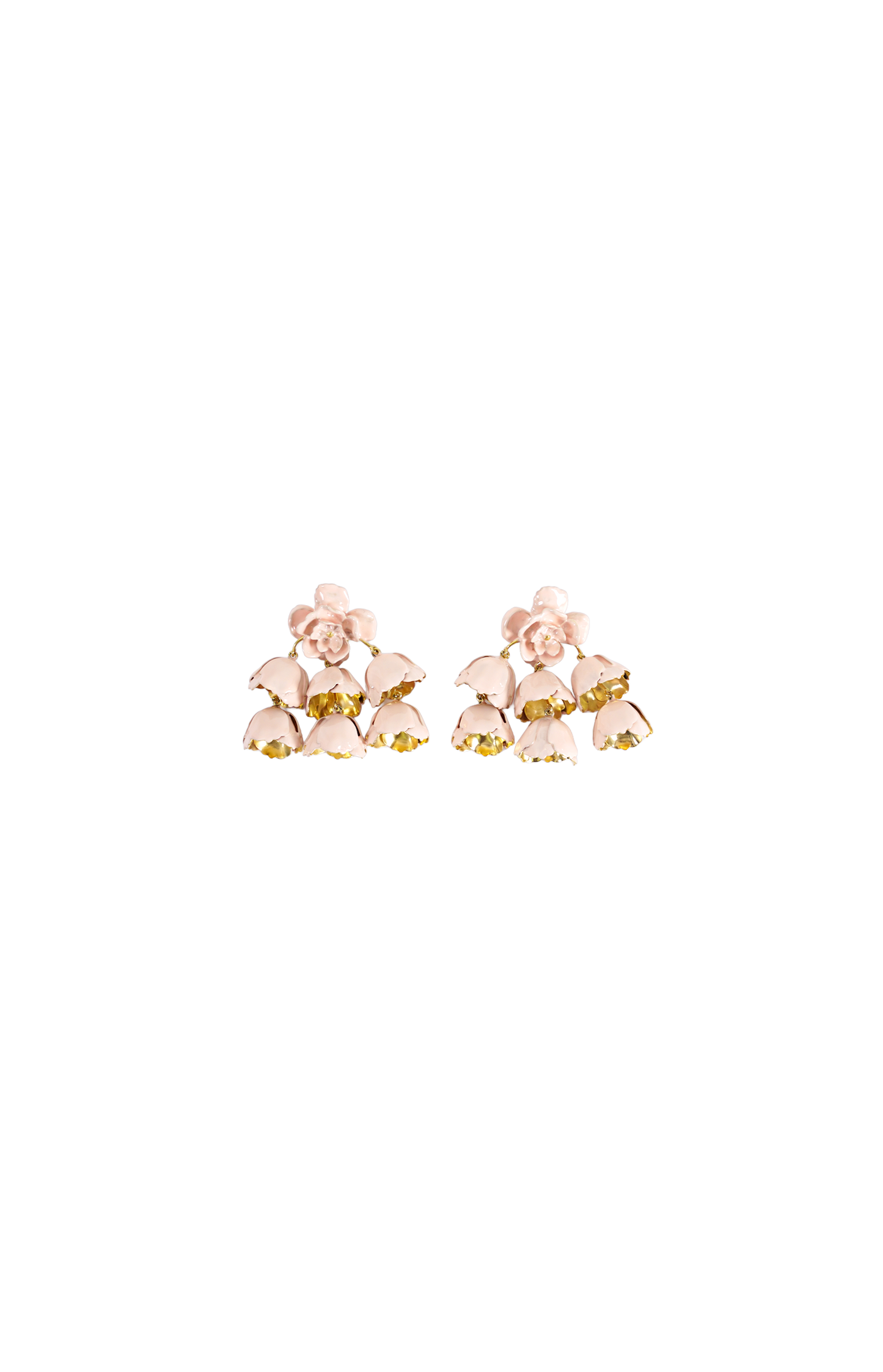 Pair of earrings with pink floral design on a white background