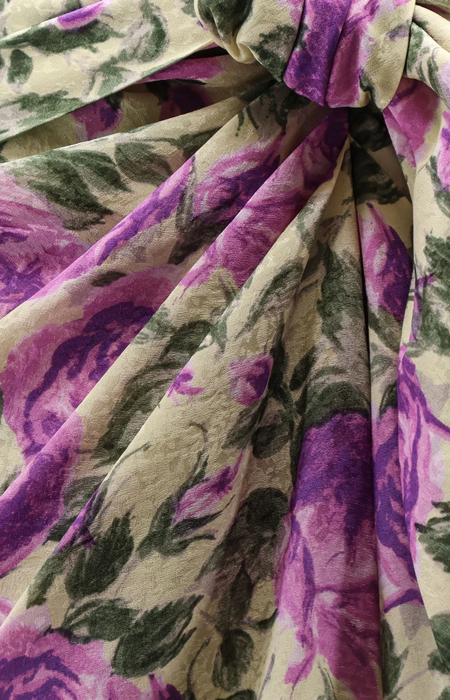 Draped floral silk midi skirt