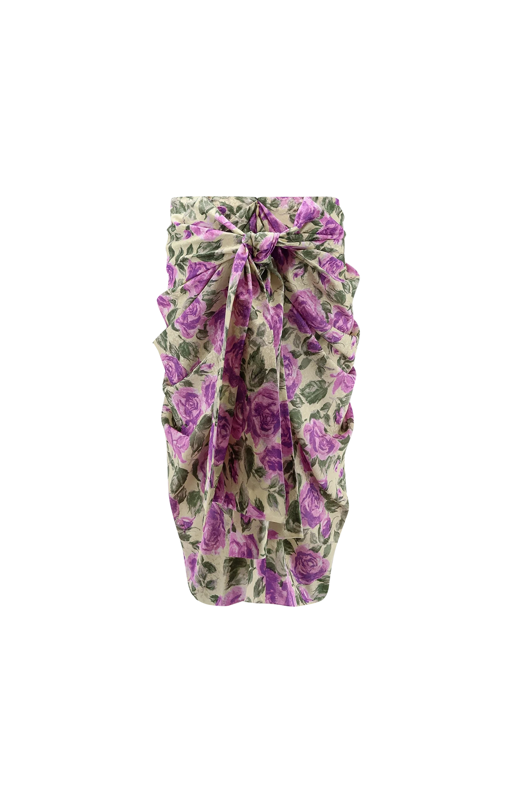 Draped floral silk midi skirt