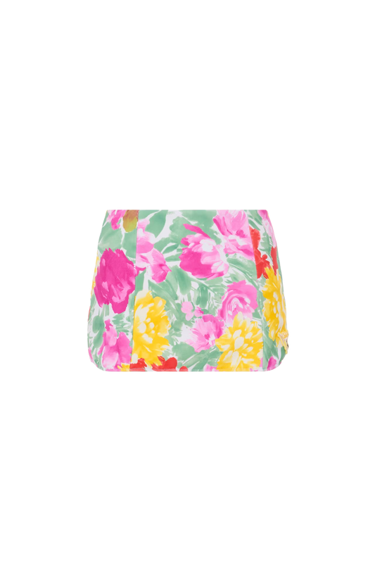 Garden-print high-waisted swim skirt