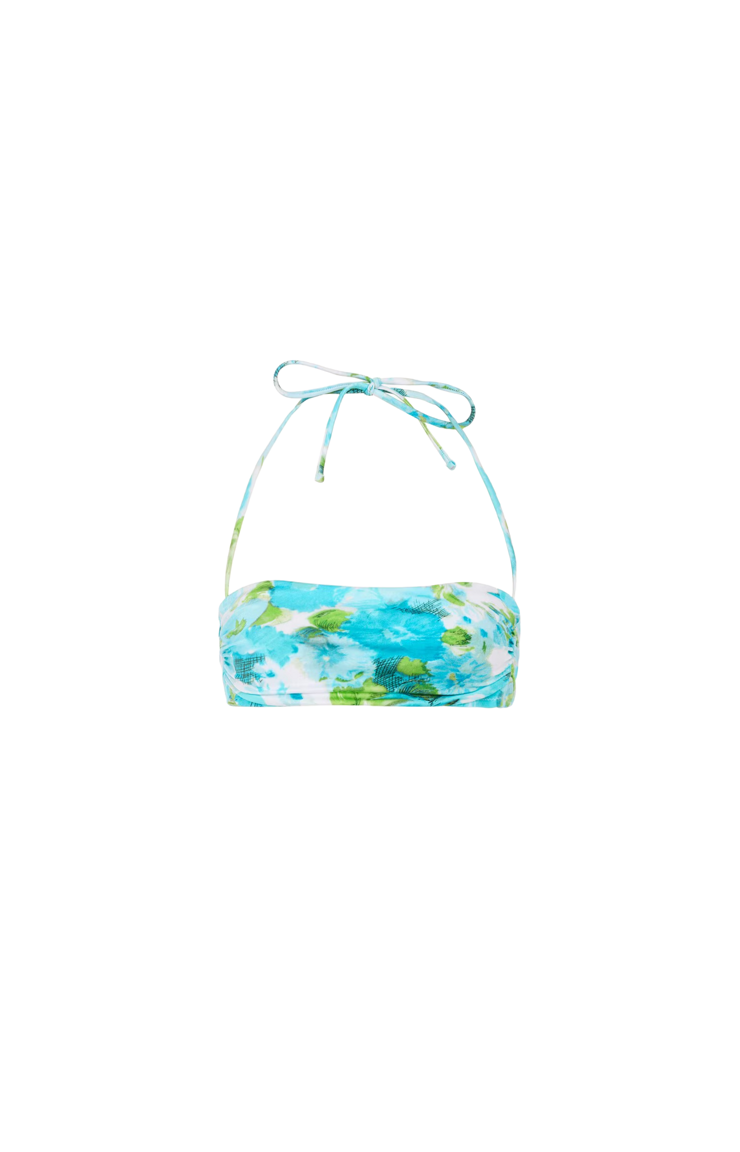Aqua flower-print halterneck bikini top