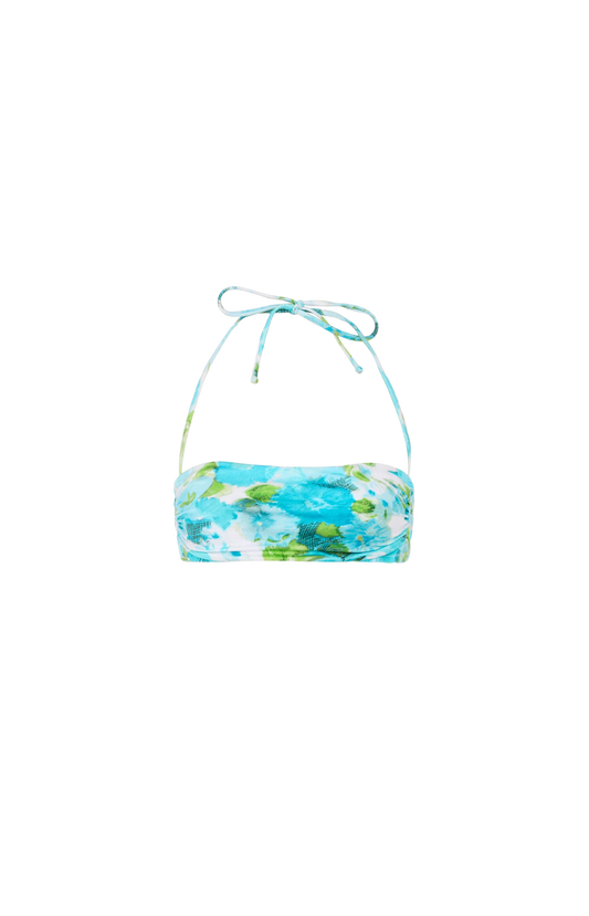 Aqua flower-print halterneck bikini top