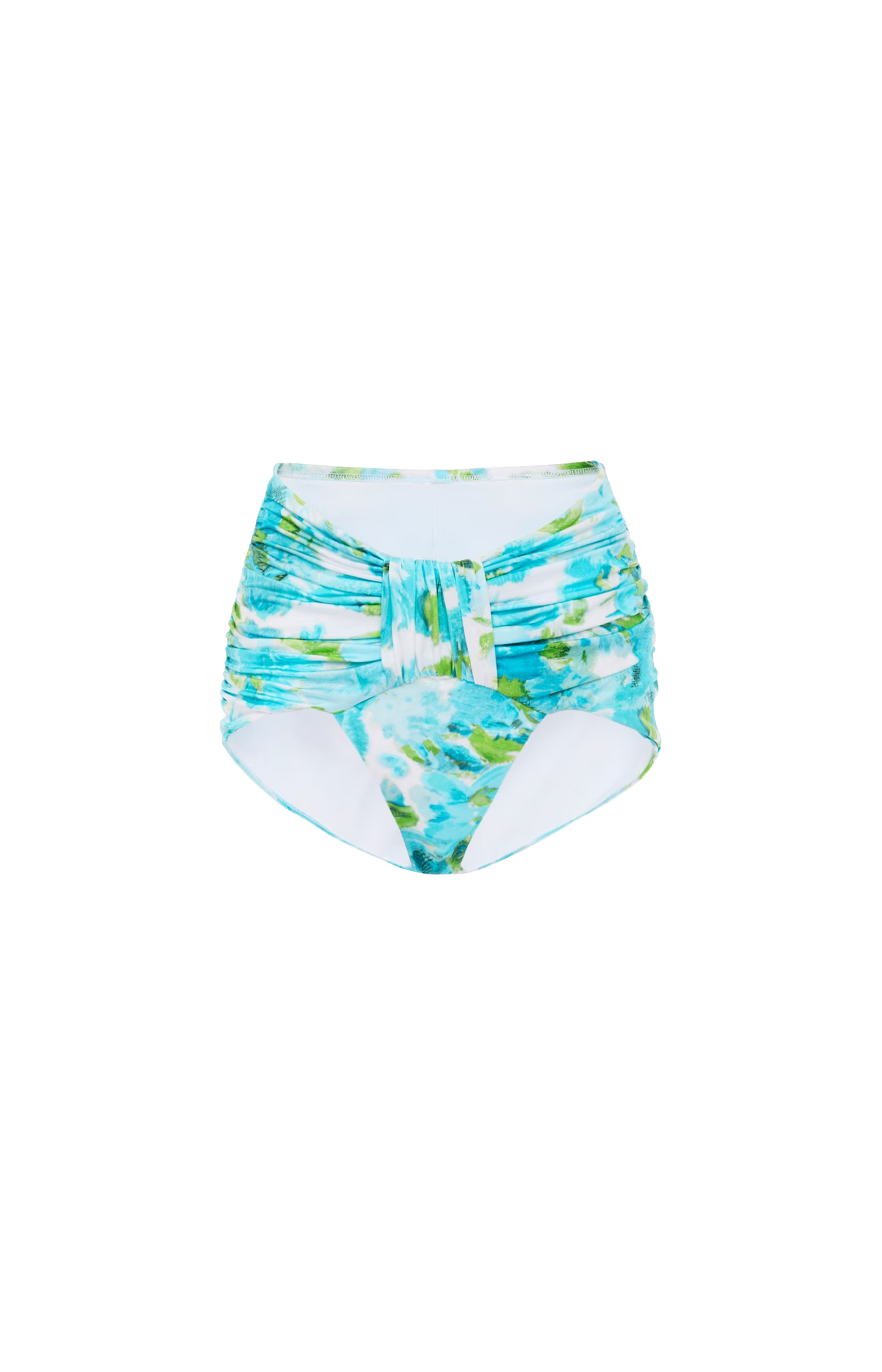 High-waisted bikini bottom with floral pattern on a white background