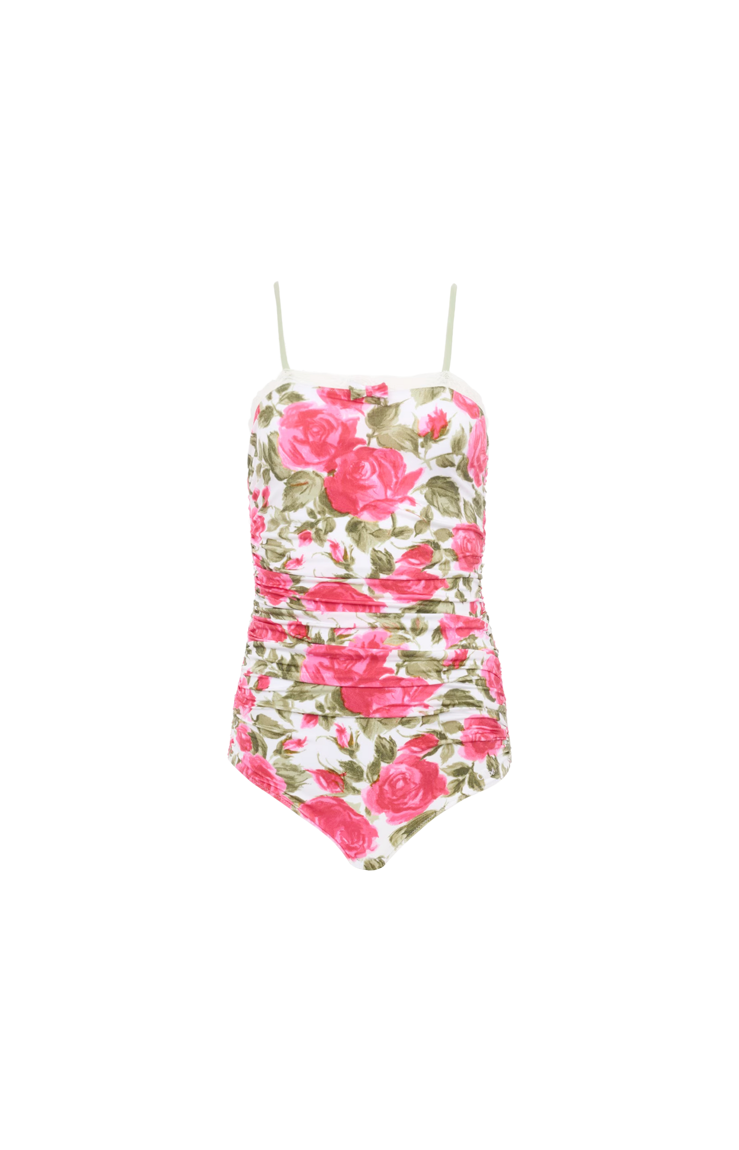 Ruched rose-print bodysuit