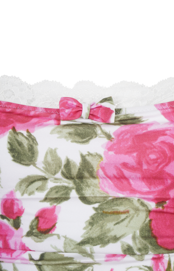 Ruched rose-print bodysuit