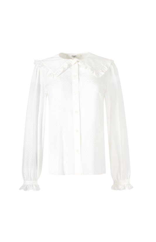 Ruffled Silk Blouse in White