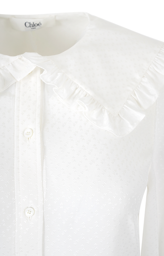 Ruffled Silk Blouse in White