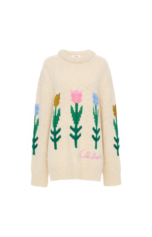 Wool Oersized Logo Sweater in Coconut Milk