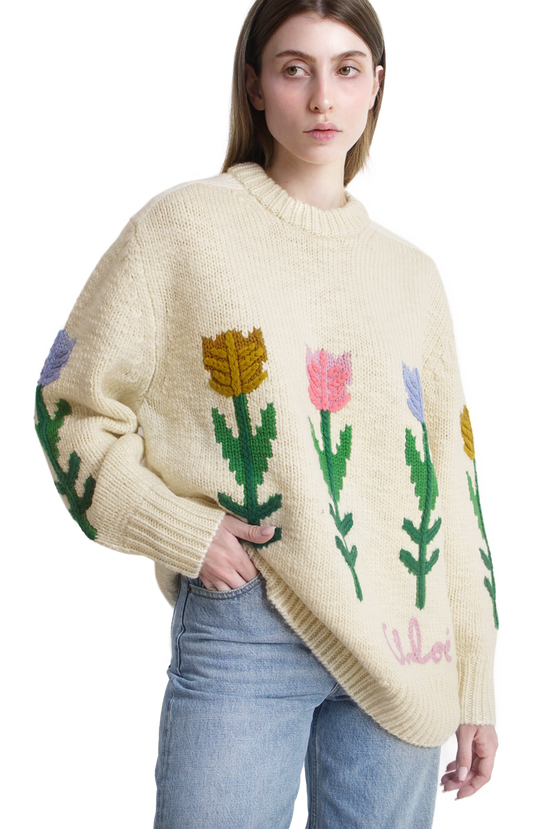 Wool Oersized Logo Sweater in Coconut Milk