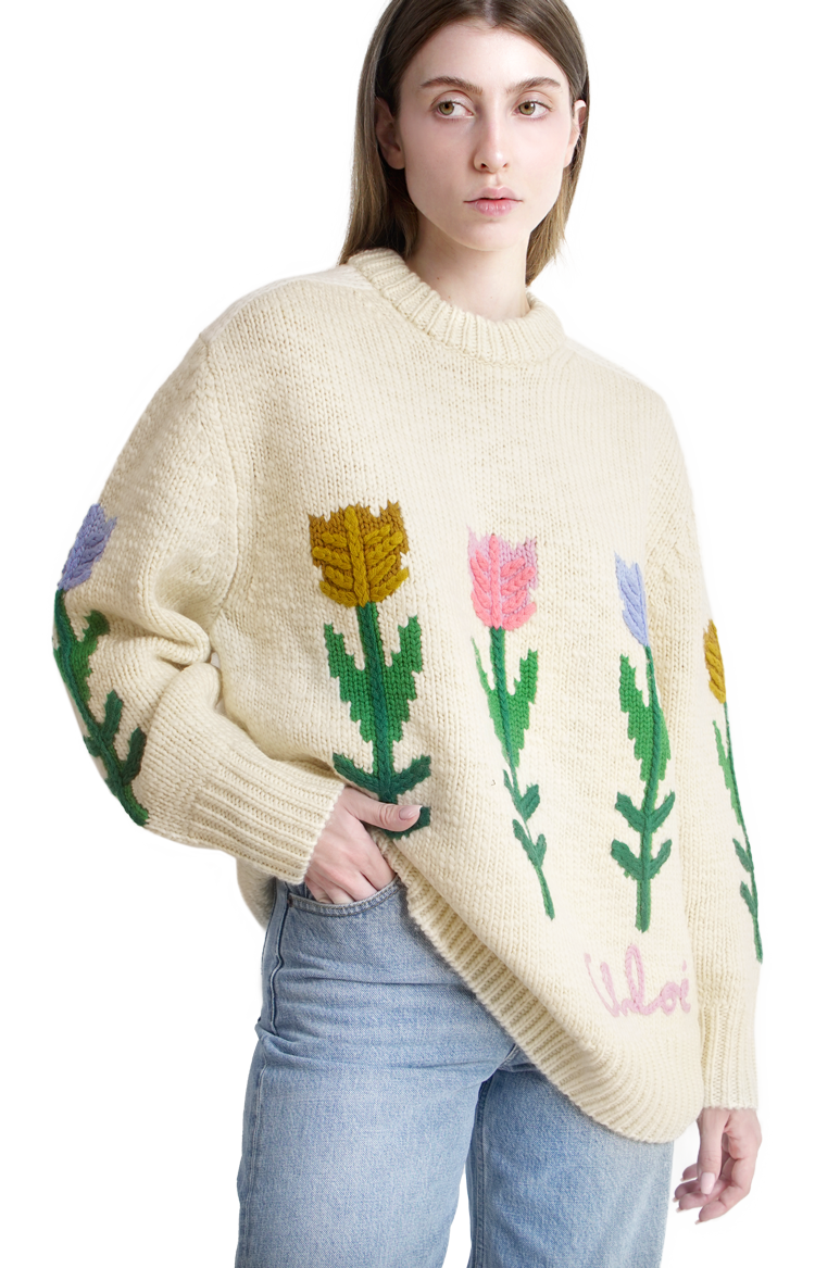 Wool Oersized Logo Sweater in Coconut Milk