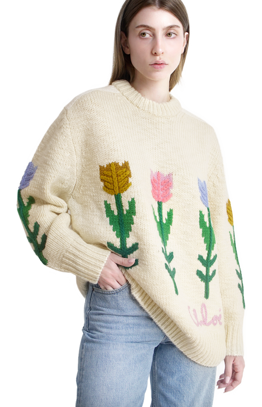 Wool Oersized Logo Sweater in Coconut Milk