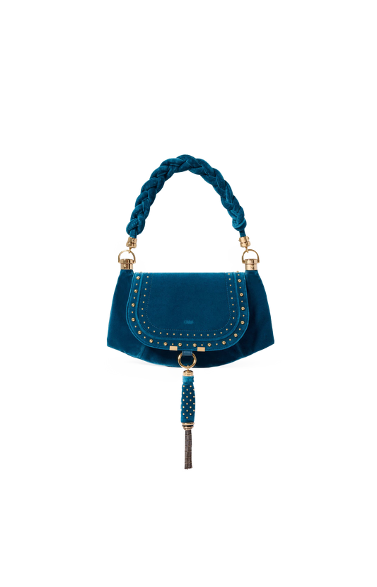 Studded Velvet Small Marcie Foulard Hobo Bag in Moon Blue