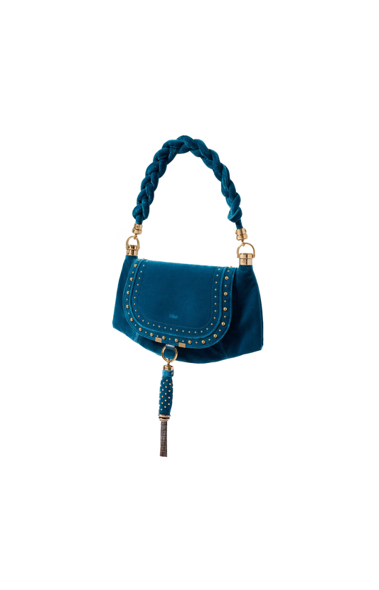 Studded Velvet Small Marcie Foulard Hobo Bag in Moon Blue
