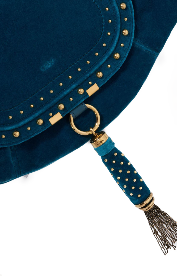 Studded Velvet Small Marcie Foulard Hobo Bag in Moon Blue