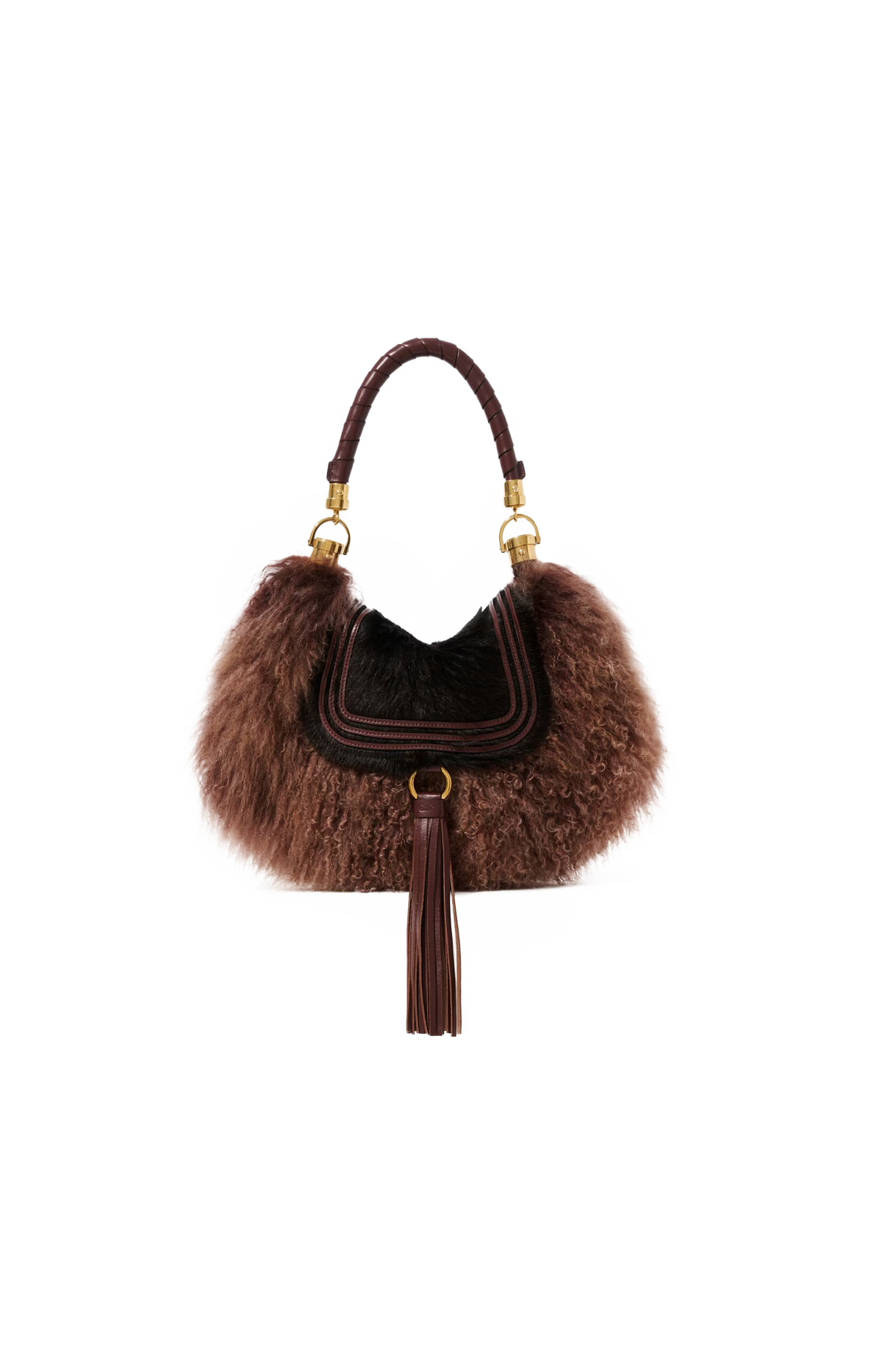 Small Marcie Foulard Hobo Bag in Brown Pony Leather & Shearling