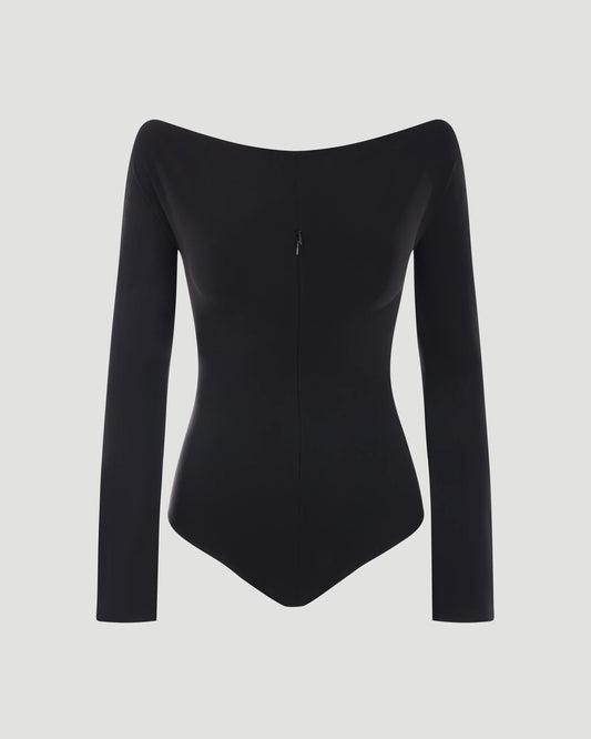 DROP ZIPPED CREPE JERSEY BODYSUIT