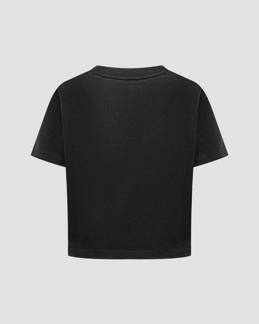V NECK CROPPED T-SHIRT IN BLACK