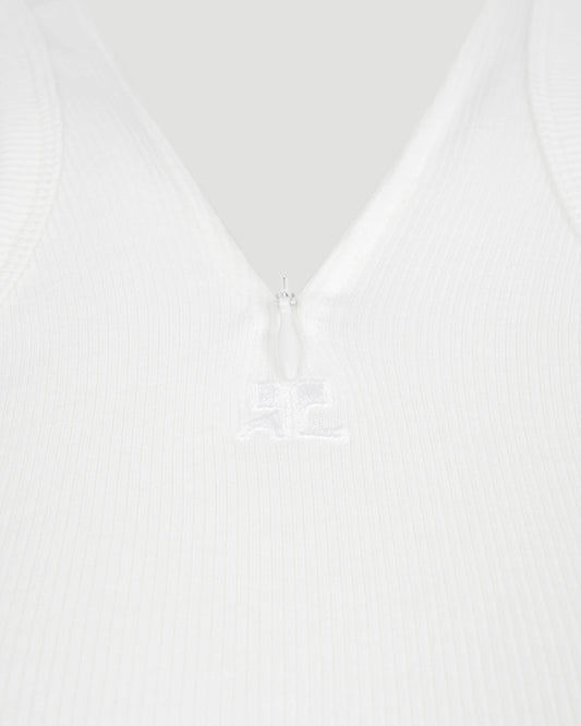 Criss Cross 90s Zip Tank Top in White