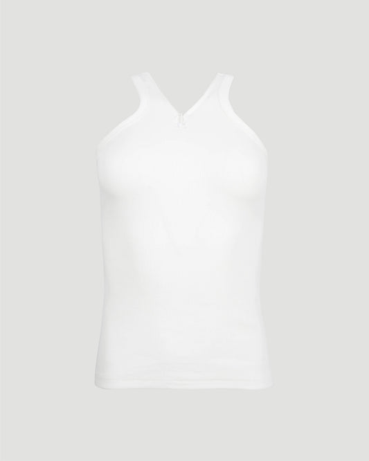 Criss Cross 90s Zip Tank Top in White