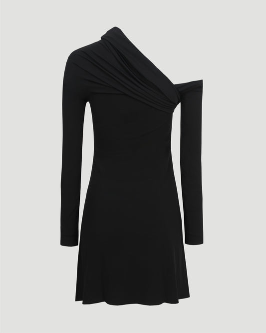 Asymmetric Twist Crepe Mini Dress