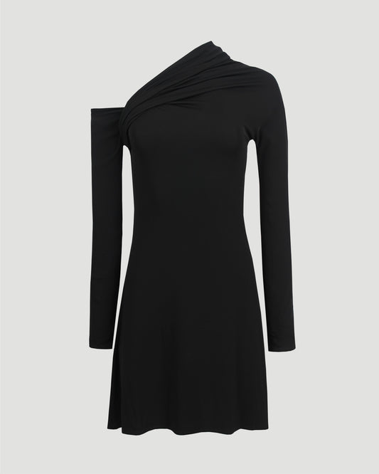 Asymmetric Twist Crepe Mini Dress