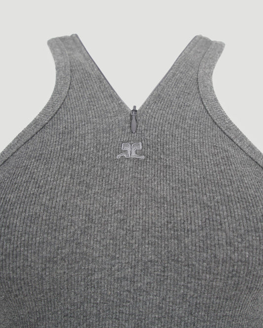 Criss Cross 90s Zip Mini Dress in Grey