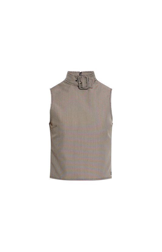 Buckle houndstooth-pattern top