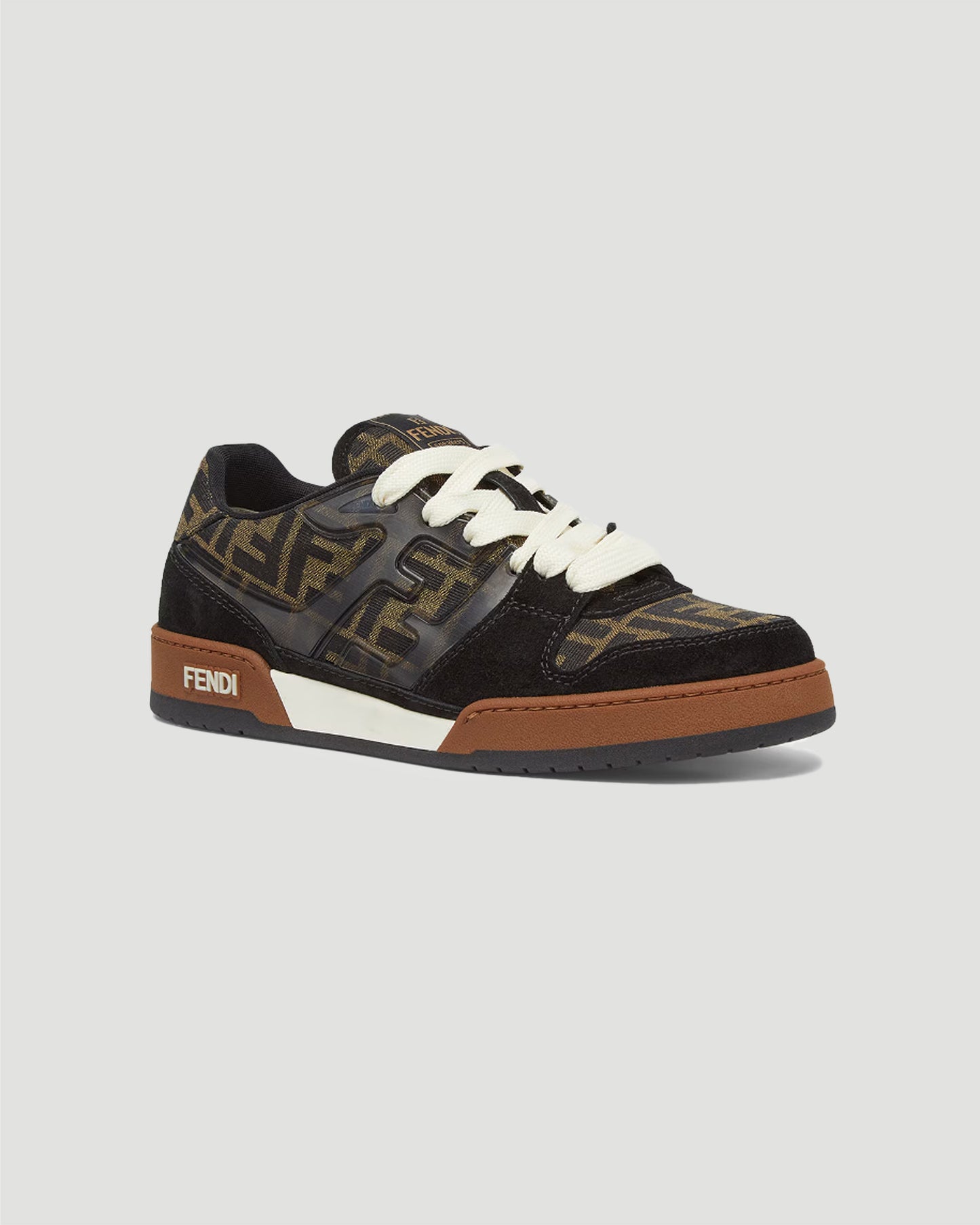 Fendi Match Sneakers in Brown FF Jacquard And Black Suede