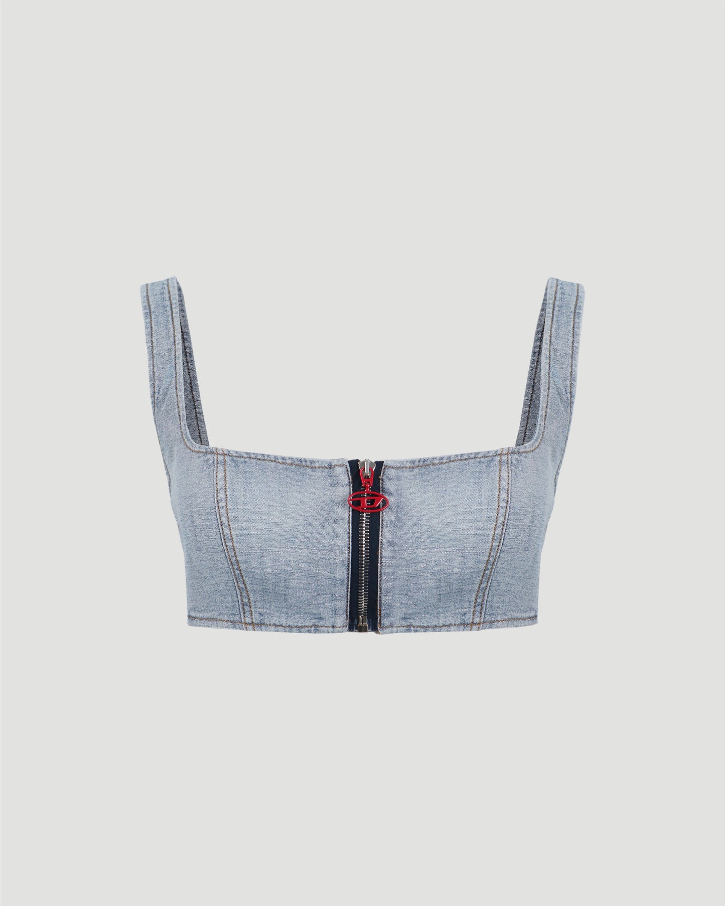 BRA TOP IN INSIDE-OUT LUREX DENIM