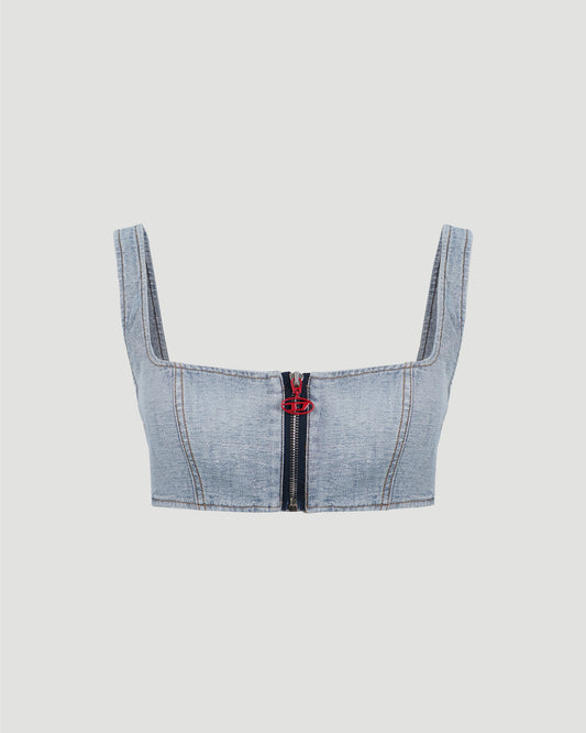 BRA TOP IN INSIDE-OUT LUREX DENIM
