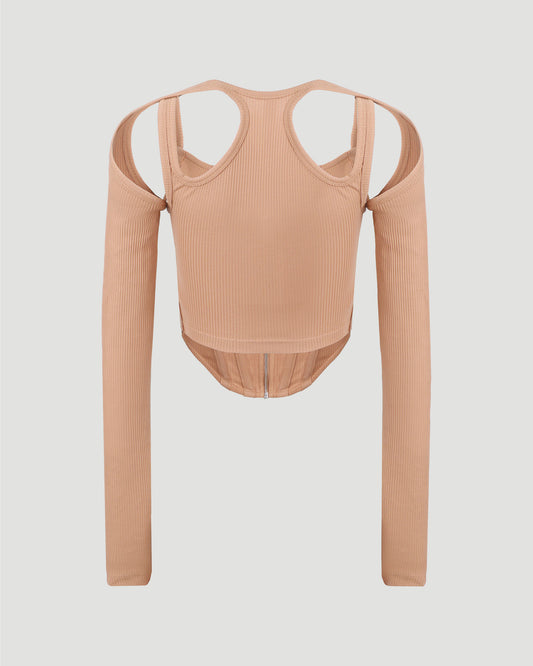 SHIFT LOOP CORSET TOP IN CAMEL