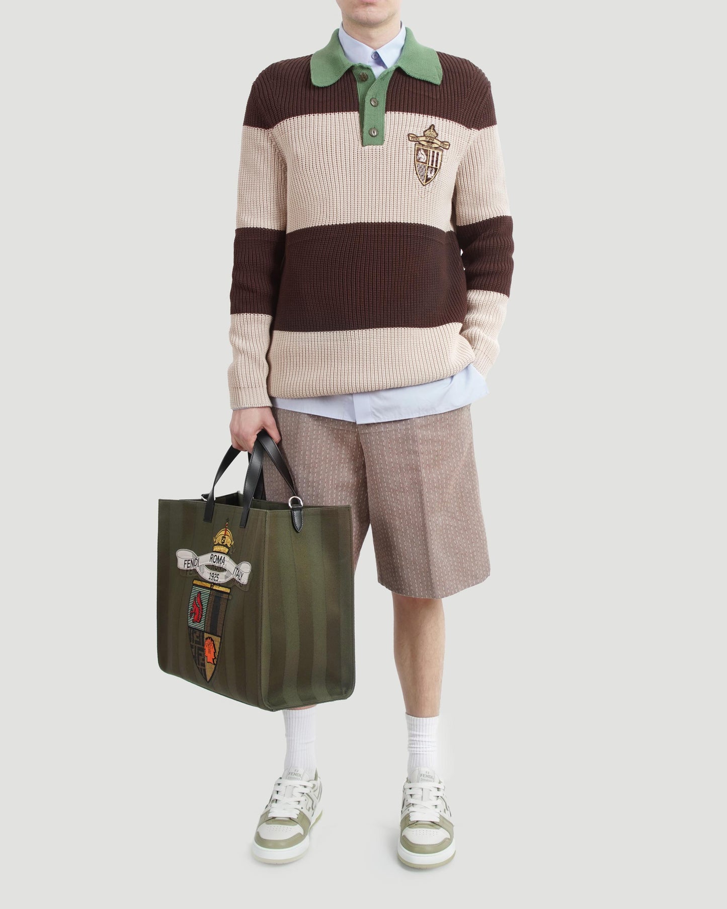 Polo Sweater in Brown And Beige Cotton Jersey