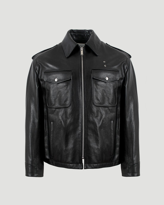 Alexander McQueen Black Leather Jacket — front view