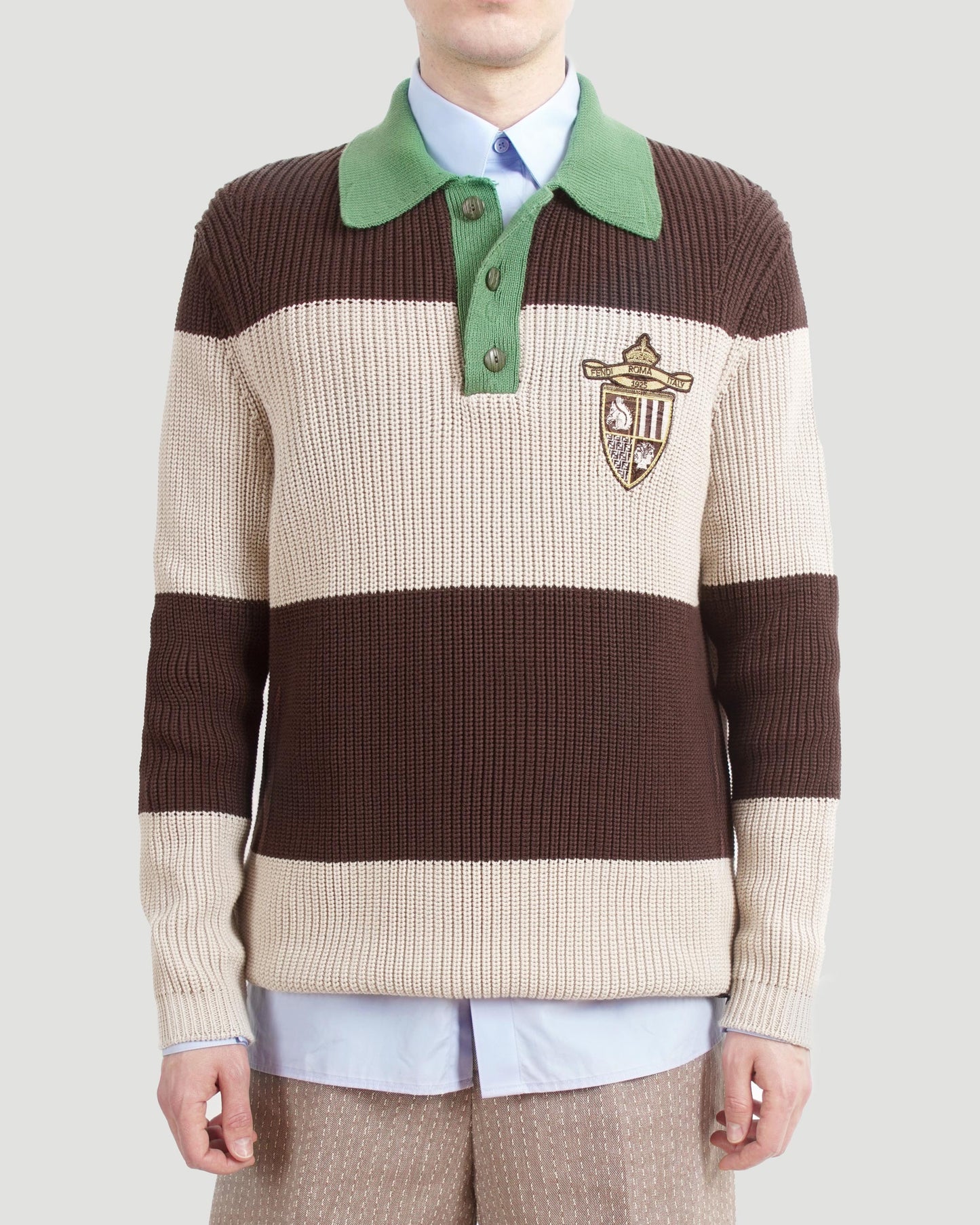 Polo Sweater in Brown And Beige Cotton Jersey