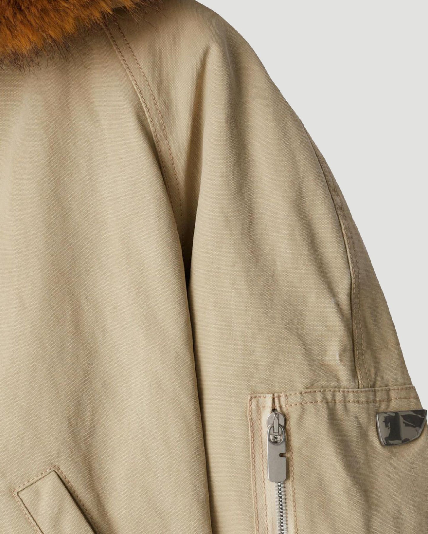 Faux Fur Trim Cotton Bomber Jacket